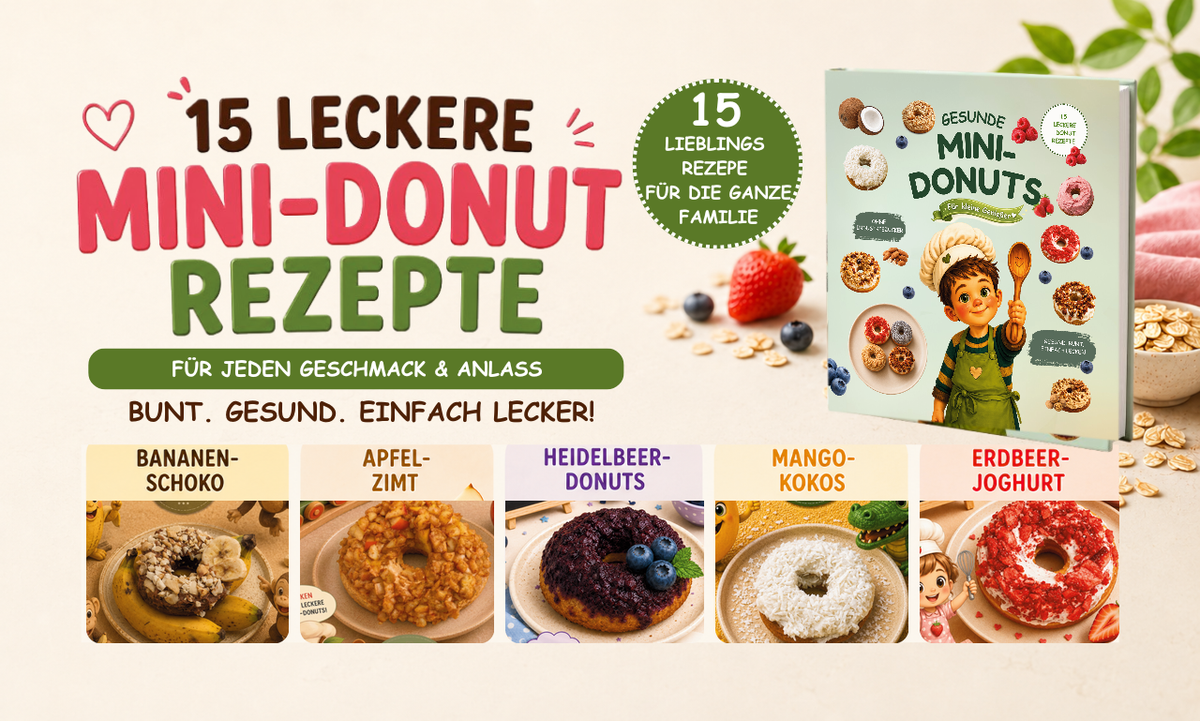15 leckere Mini-Donut-Rezepte: Bananen-Schoko, Apfel-Zimt, Heidelbeer, Mango-Kokos und Erdbeer-Joghurt